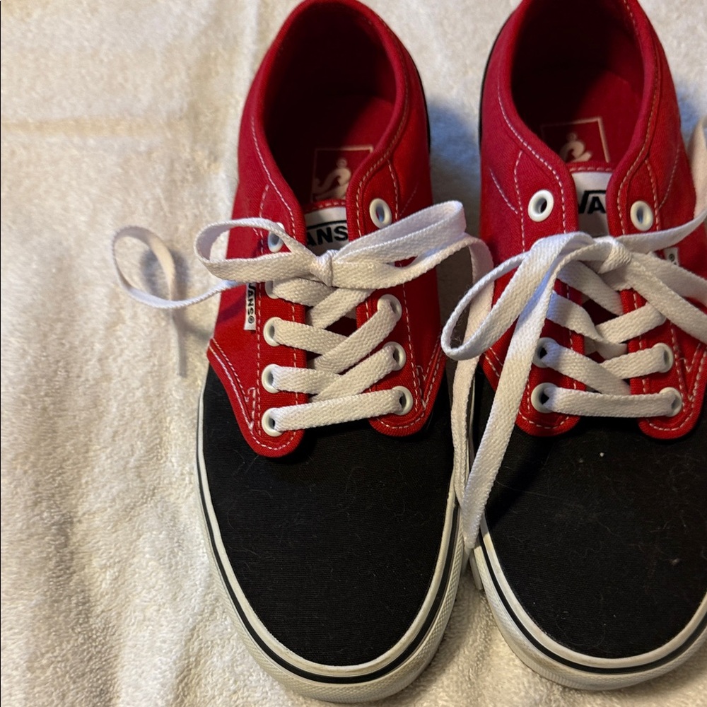 Vans women’s Red and Black Sneakers with White Laces